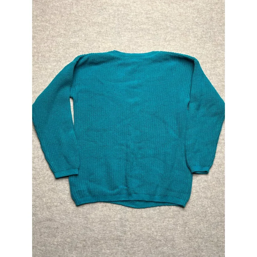 Vintage Cabin Creek Green Cable Knit Cotton Crew Neck Sweater Large - Picture 6 of 8